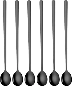 House Of Husk Latte Macchiato Lepels Set - Lange Theelepels - Koffielepels - Longdrinklepels - Sorbetlepels - Barlepel - RVS - 6 Stuks - 20CM - Zwart