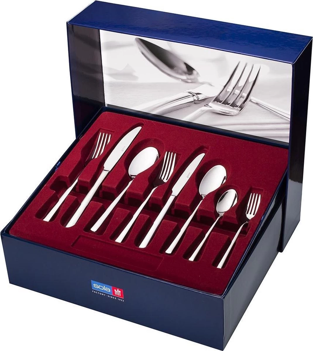 Sola Bestekset Luxor - Modern - 12 Persoons - 100 Delig - Zilverwit Edelstaal 18/10 - RVS - Zilver - Afbeelding 3