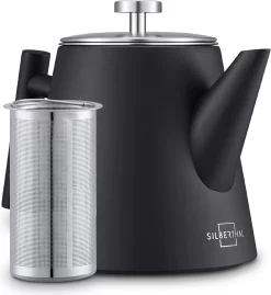 Silberthal - Theepot Met Filter - 1 L - RVS Dubbelwandig - Zwart - Cadeau