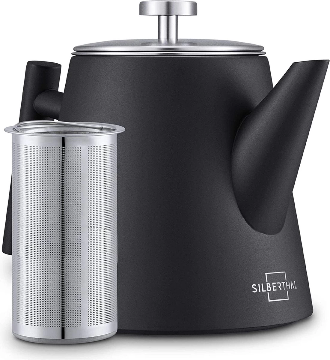 Silberthal - Theepot Met Filter - 1 L - RVS Dubbelwandig - Zwart - Cadeau