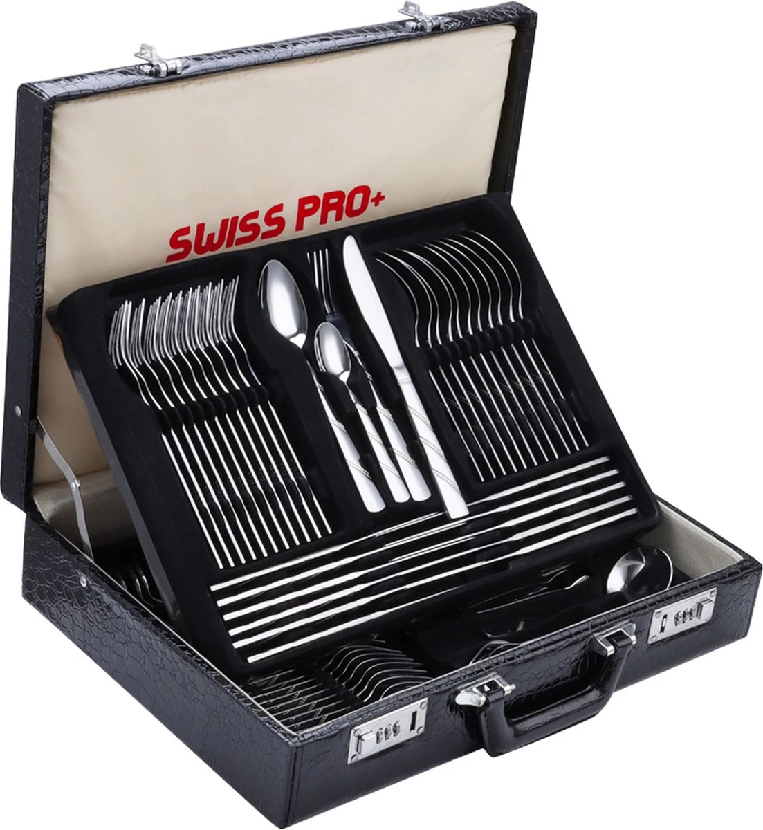 Swiss Pro+ Bestekset In Koffer-72 Delig-12 Persoons-Zwitsers Kwaliteit-Complete Set-100% Roestvrijstaal-Modern