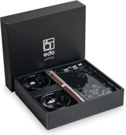 Edo Japan | HANA BLACK | Japanse Sushi Servies Set | 6-Delig | 2 Persoons | In Geschenkdoos
