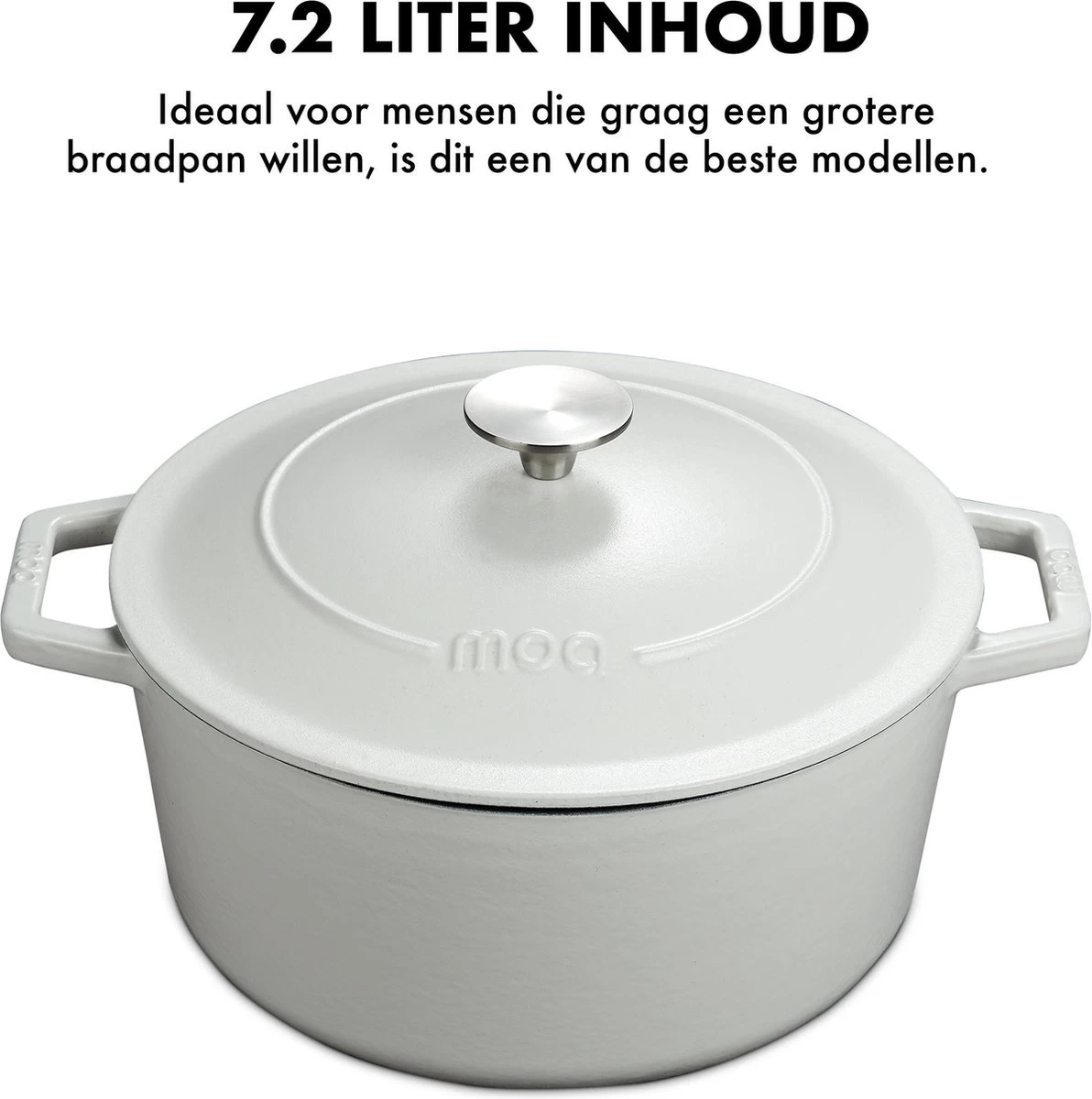 MOA Gietijzeren Braadpan - Inhoud 7,2 Liter - 30CM - Rond - Alle Warmtebronnen - Ook Voor Inductie - Gewicht 7,3 Kg - Wit - C30W - Afbeelding 3