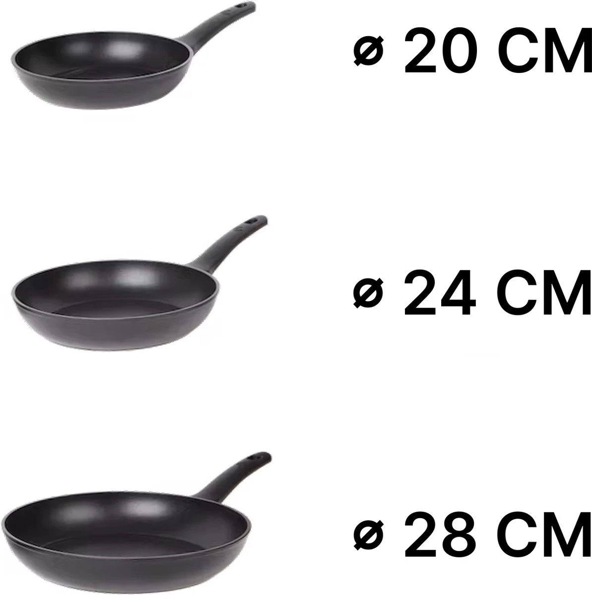 Masterchef Koekenpannen | Koekenpannenset 3 Stuks | Ø 20, 24 En 28 Cm | Geschikt Voor Verschillende Warmtebronnen | Inductie, Elektrisch, Gas En Keramisch Pannenset | Braadpannen | Vrij Van PFOA - Afbeelding 2