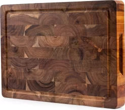 VDN Professionele Snijplank Acacia Hout Met Sapgeul En Handvatten – Hakblok 26x38x3.5 Cm