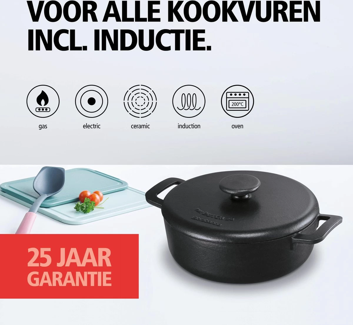 BRABANTIA THE DUTCH Gietijzeren Braadpan - Ø 28cm - MAT Zwart - Inductie - Afbeelding 5