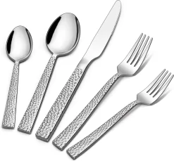 Deleca 6 Persoons Bestekset Deluxe (30-delig) - Vorken, Lepels En Messen - Vaatwasserbestendig - Gehamerd - Zilver / RVS