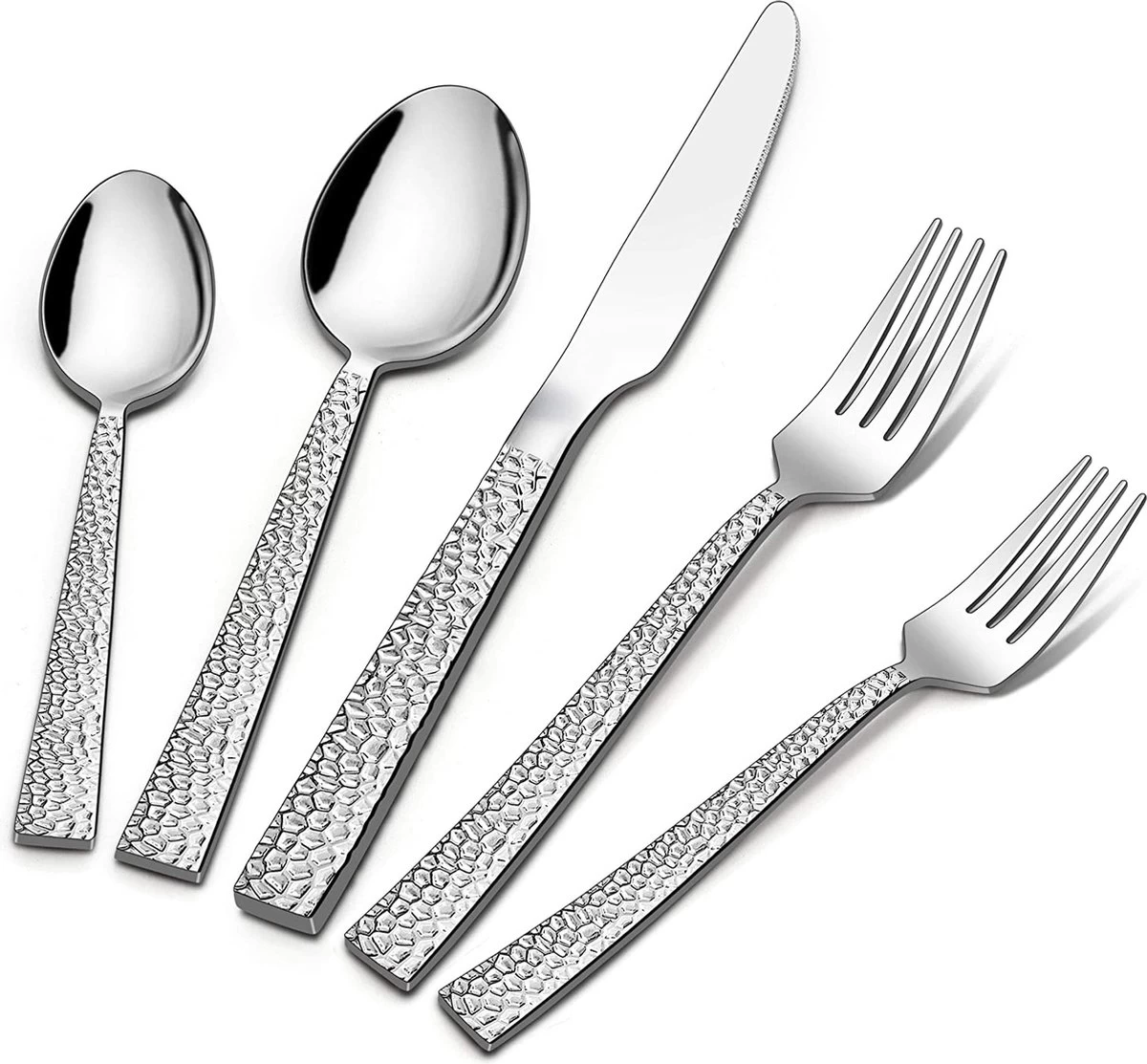 Deleca 6 Persoons Bestekset Deluxe (30-delig) - Vorken, Lepels En Messen - Vaatwasserbestendig - Gehamerd - Zilver / RVS