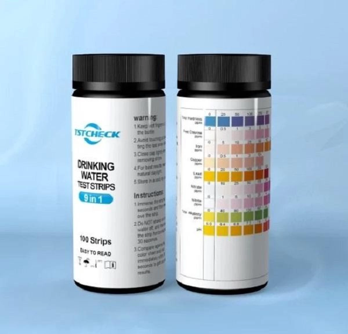 TSTCHECK Drinkwater Test | 9 In 1 | 100 Strips - Afbeelding 2