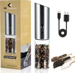 101Products Peper- & Zoutmolen Elektrisch - USB Oplaadbaar - Pepermolen - Zoutmolen - RVS