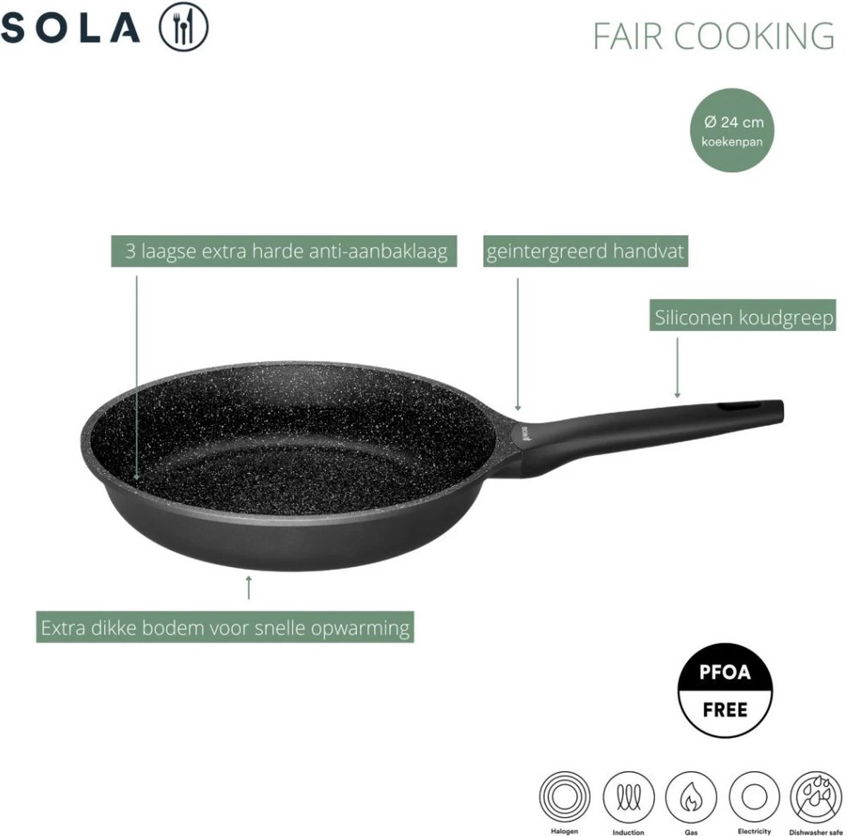 Sola - Fair Cooking Zwart/wit Greblon Anti Aanbaklaag - Afbeelding 5