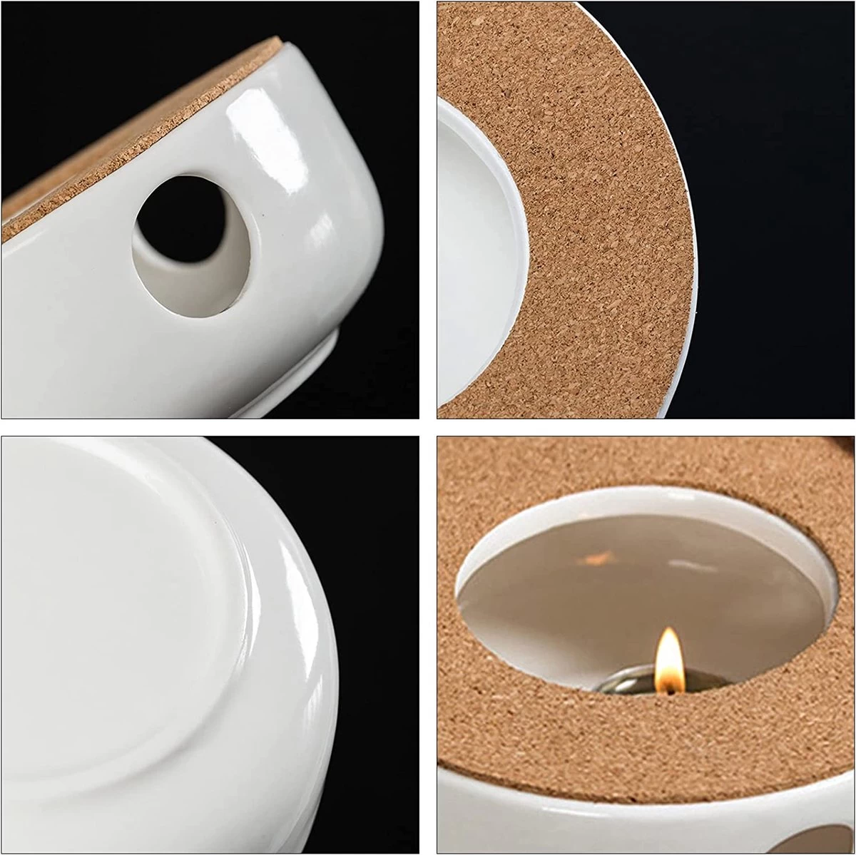 ConBlom Keramische Theepot, Warmer, Theewarmer, Koffiewarmer, Stoofje, Met Kurk-stoofje, Theepot Basis, Theefornuis, Melkwarmer Voor Thuis, Café, Theemelk (zonder Kaars En Theepot) - Afbeelding 5