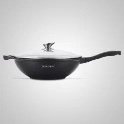Royalty Line Marble Coating Wokpan - Met Glazen Deksel - Zwart - 32 Cm