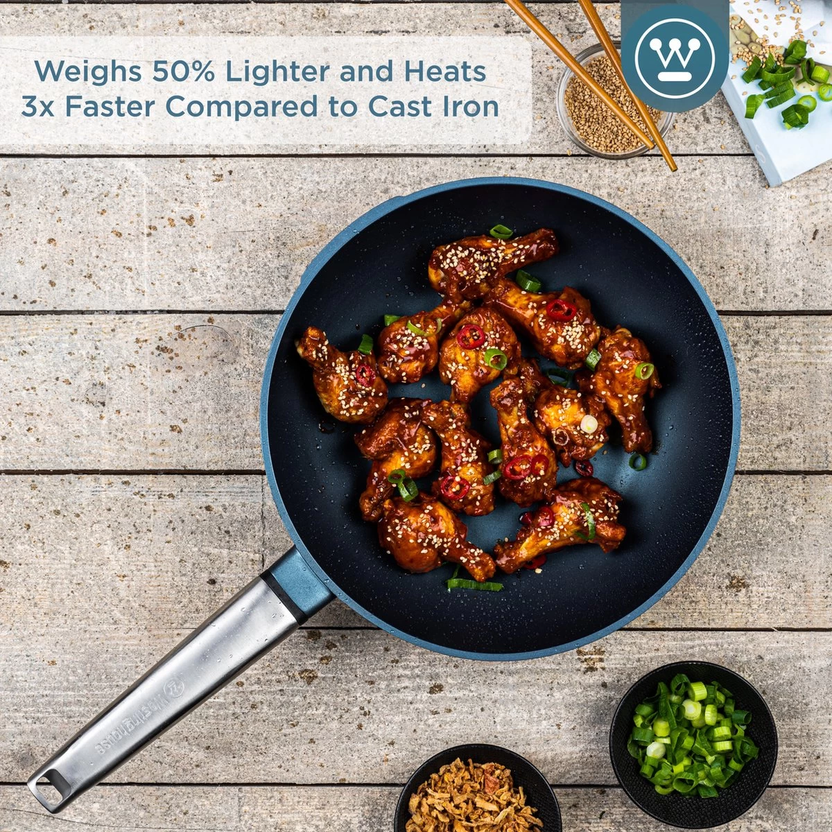 Westinghouse Performance Series - Wokpan Inductie - 28cm Luxe Wok Met Deksel - Blauw - Geschikt Voor Alle Warmtebronnen - Afbeelding 8