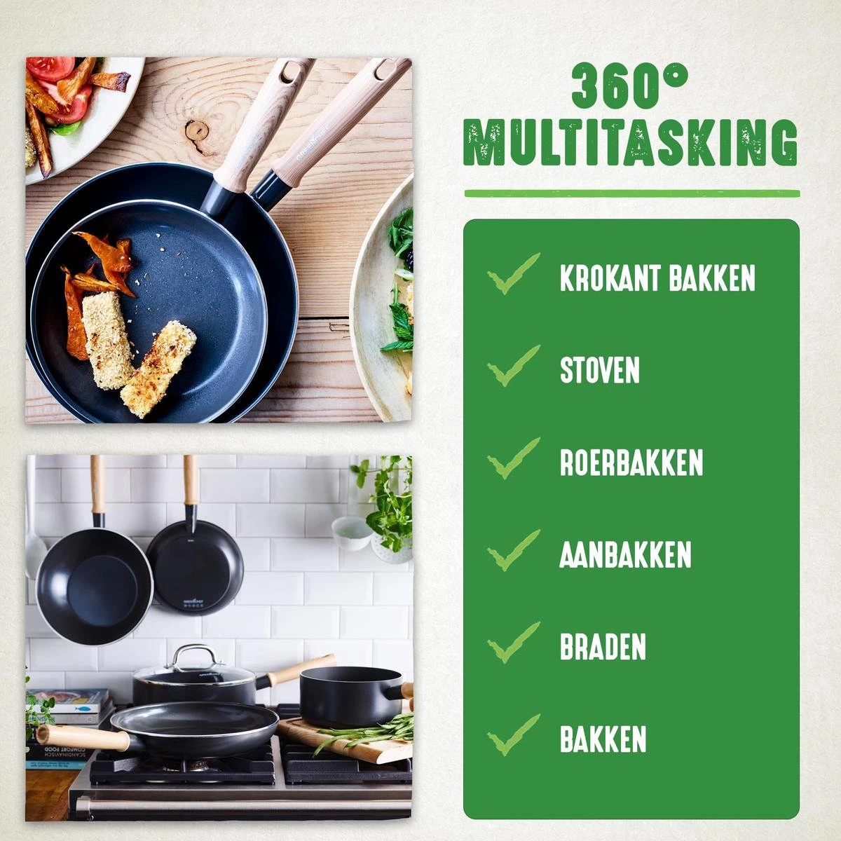 GreenChef Vintage Wokpan 28cm/3.7L - Zwart - Inductie - PFAS-vrij - Afbeelding 6