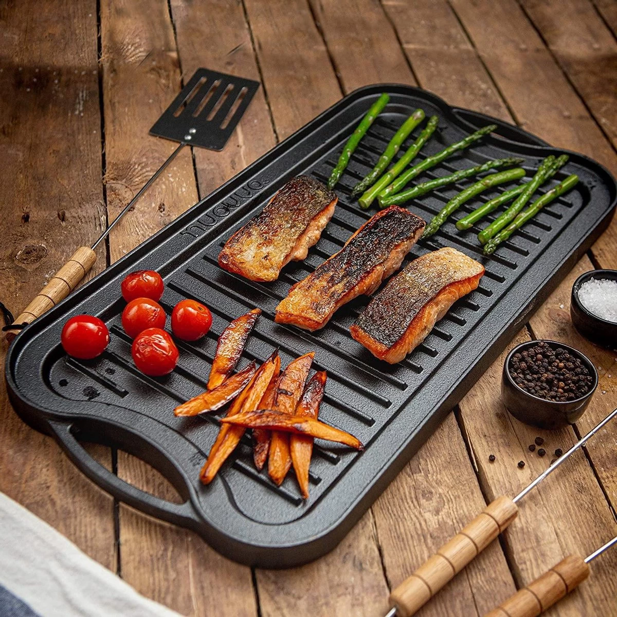 Nuovva Dubbelzijdig Gietijzeren Grillplaat - 50cm X 26cm - Afbeelding 4