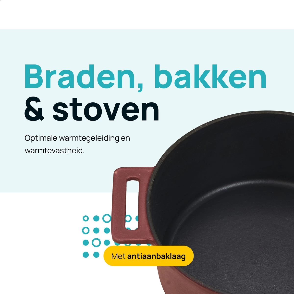 MOA Gietijzeren Braadpan - Inhoud 4,75 Liter - 26CM - Rond - Alle Warmtebronnen - Ook Voor Inductie - Gewicht 5,8 Kg - Bordeaux Rood - MC26BR - Afbeelding 4