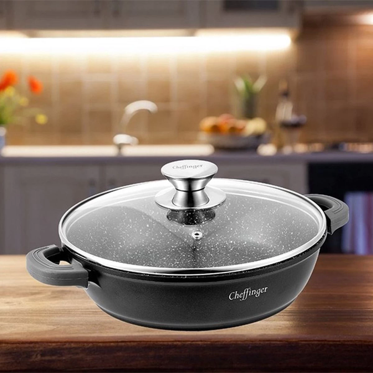 Cheffinger 28cm Lage Kookpot / Braadpan - CF-SC28 - Afbeelding 6