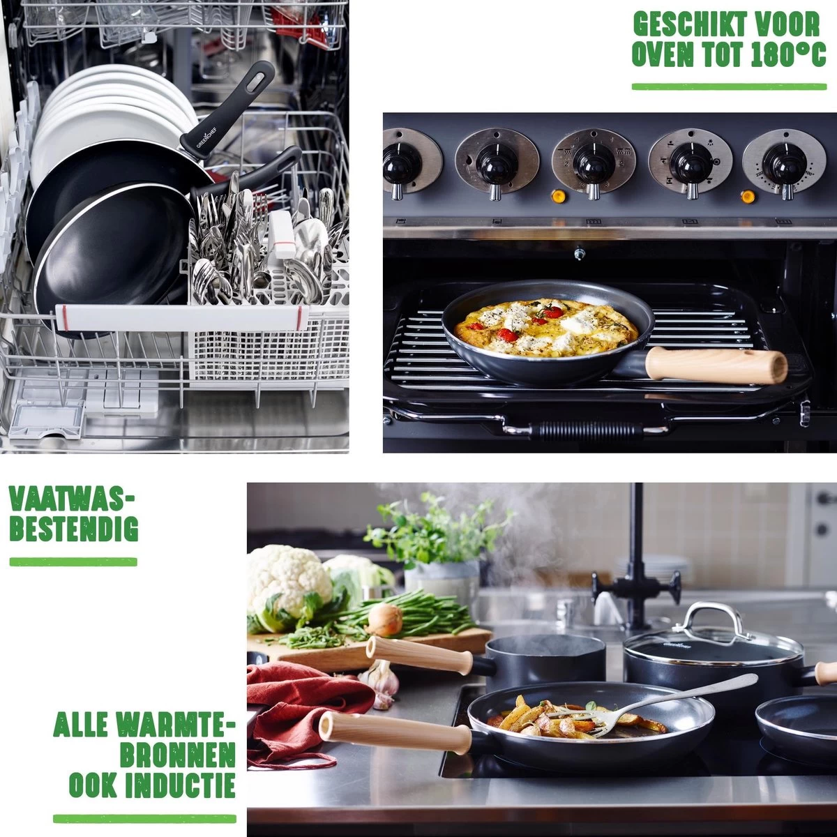 GreenChef Vintage Wokpan 28cm/3.7L - Zwart - Inductie - PFAS-vrij - Afbeelding 7