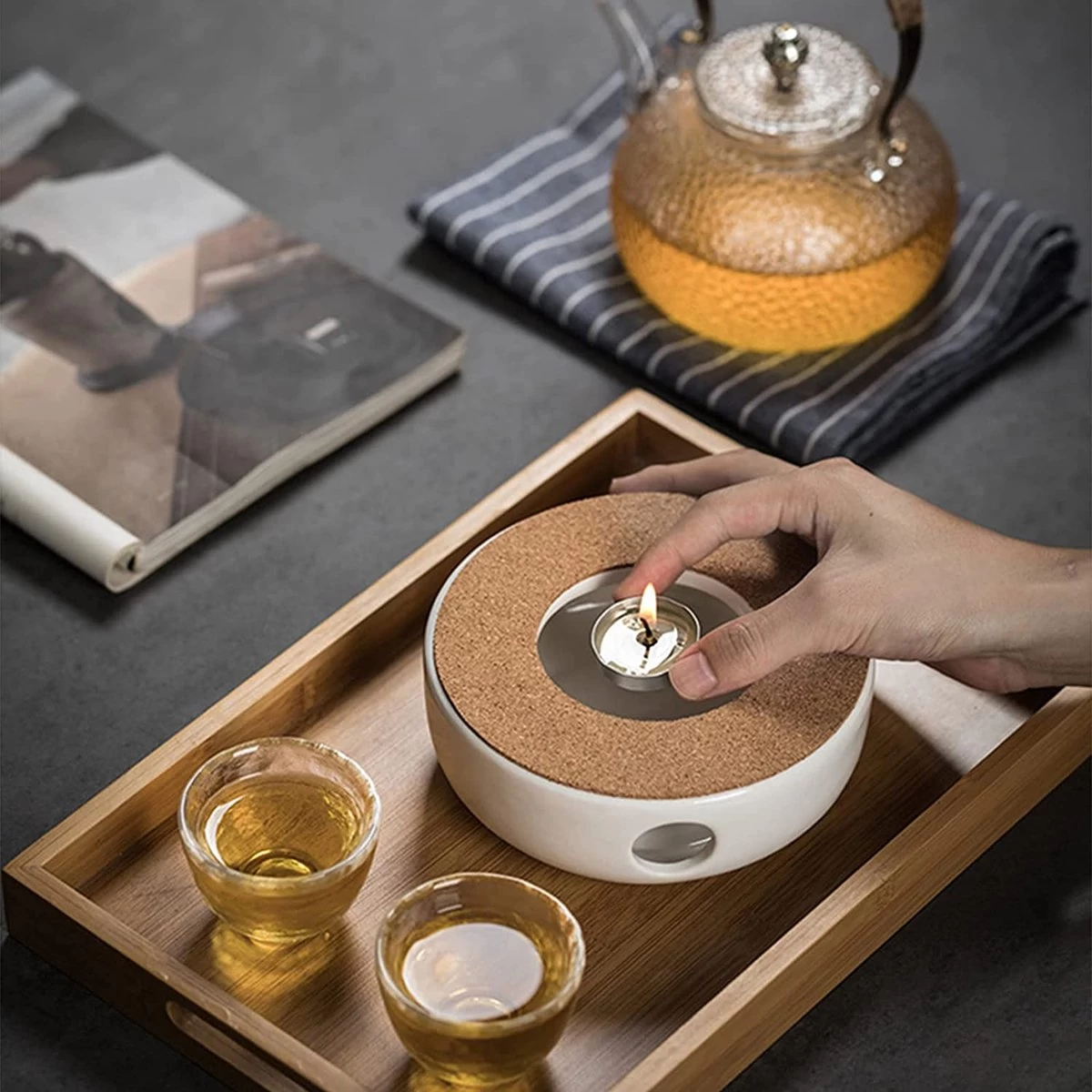 ConBlom Keramische Theepot, Warmer, Theewarmer, Koffiewarmer, Stoofje, Met Kurk-stoofje, Theepot Basis, Theefornuis, Melkwarmer Voor Thuis, Café, Theemelk (zonder Kaars En Theepot) - Afbeelding 2