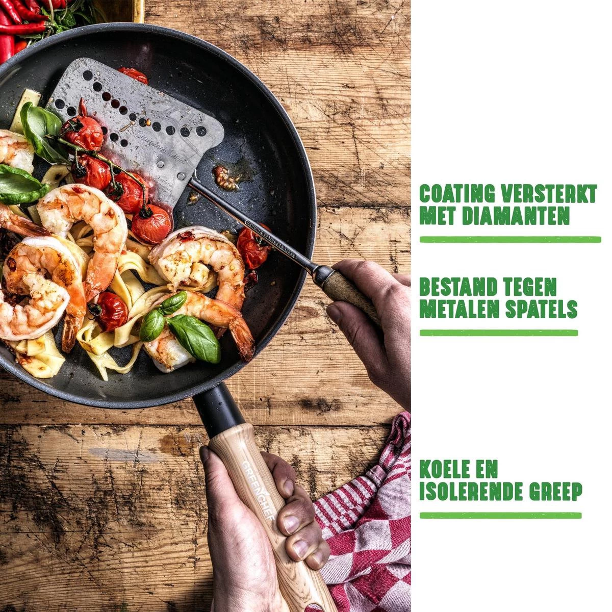 GreenChef Vintage Wokpan 28cm/3.7L - Zwart - Inductie - PFAS-vrij - Afbeelding 8