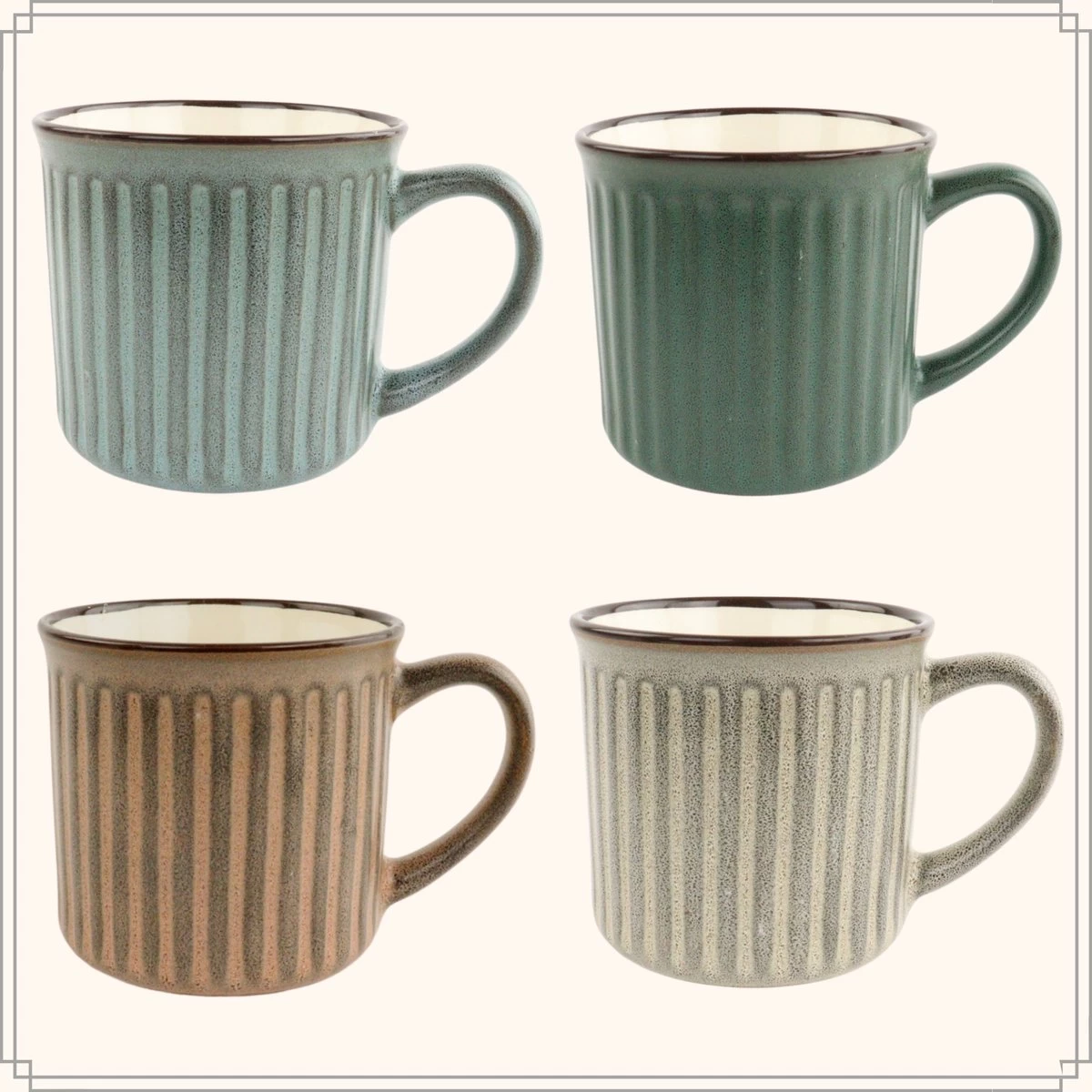 OTIX Koffiekopjes - Met Oor - Set Van 4 - Aardewerk - 250 Ml