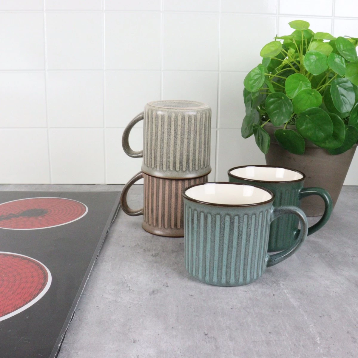 OTIX Koffiekopjes - Met Oor - Set Van 4 - Aardewerk - 250 Ml - Afbeelding 4