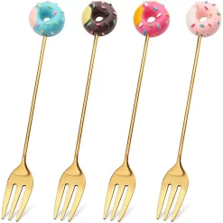 Gebaksvorkjes Donut Set Van 4 Taartvorkjes - Goud