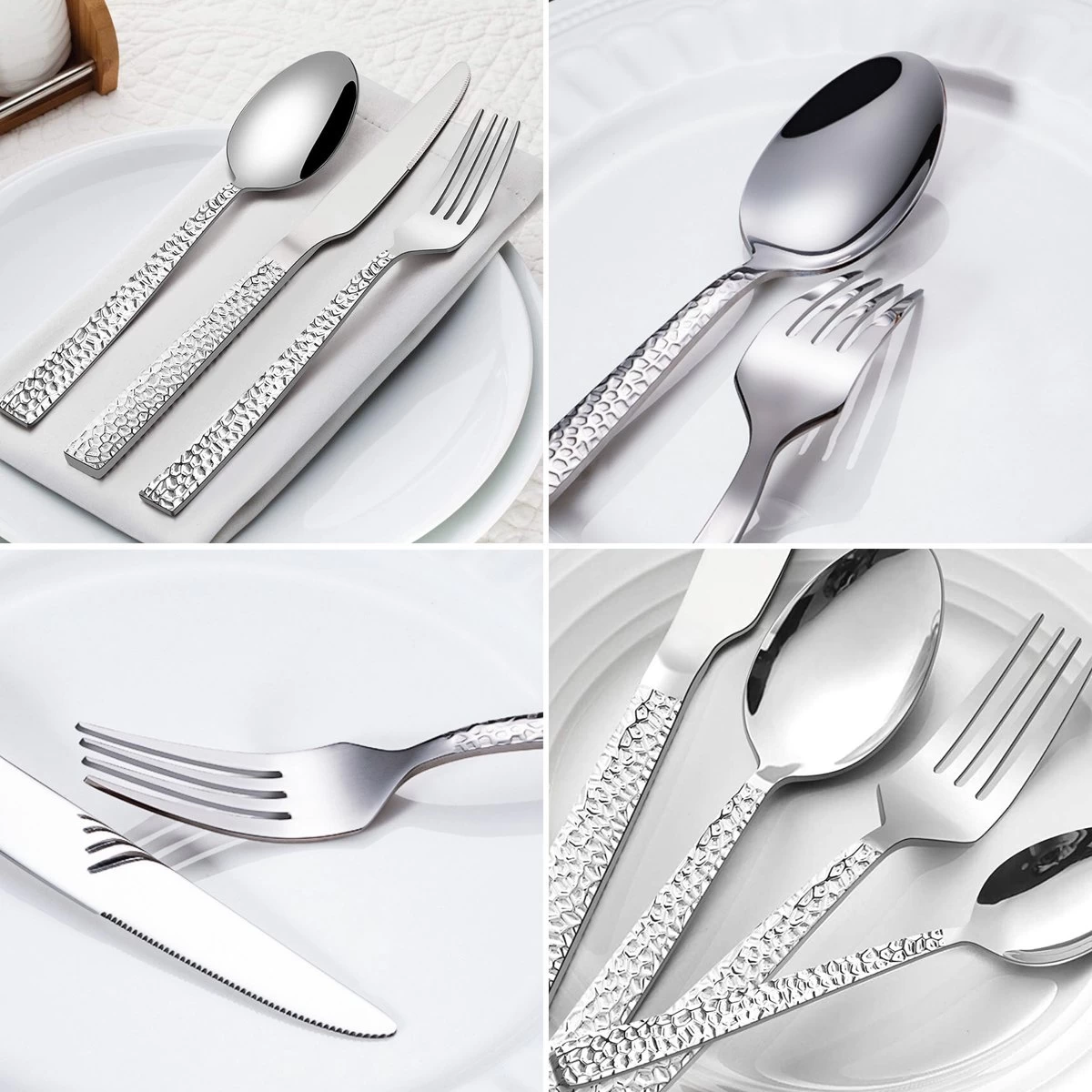 Deleca 6 Persoons Bestekset Deluxe (30-delig) - Vorken, Lepels En Messen - Vaatwasserbestendig - Gehamerd - Zilver / RVS - Afbeelding 6