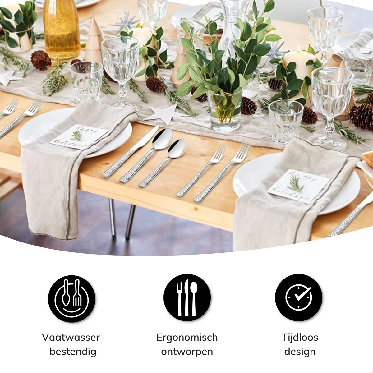 Deleca 6 Persoons Bestekset Deluxe (30-delig) - Vorken, Lepels En Messen - Vaatwasserbestendig - Gehamerd - Zilver / RVS - Afbeelding 9