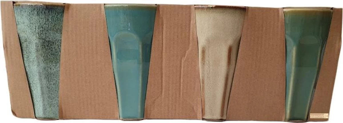 Merkloos Melkbekers - 4x Stuks - Diverse Kleuren - Porselein - 330 Ml - Afbeelding 2