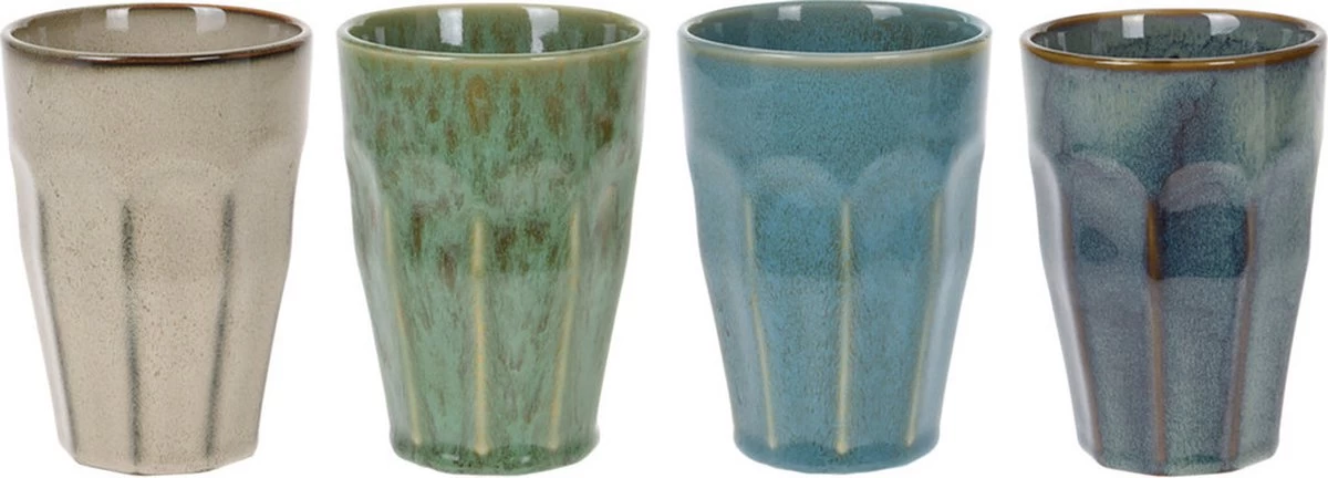 Merkloos Melkbekers - 4x Stuks - Diverse Kleuren - Porselein - 330 Ml - Afbeelding 3