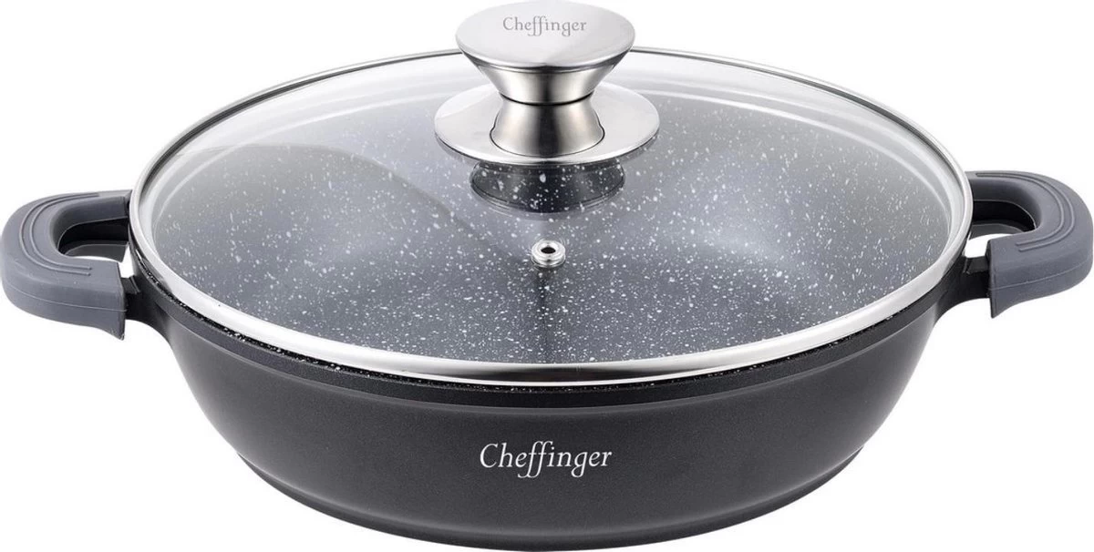 Cheffinger 28cm Lage Kookpot / Braadpan - CF-SC28 - Afbeelding 2