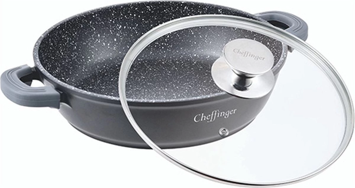 Cheffinger 28cm Lage Kookpot / Braadpan - CF-SC28 - Afbeelding 3