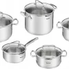 Tefal Duetto+ Pannenset -10 Delig- 5 Pannen - Kookpannenset - Zilver - Afdruipdeksels