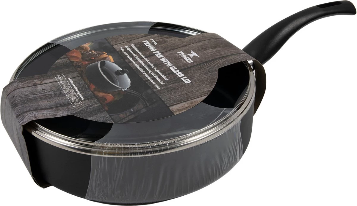 Cast Iron - Hapjespan - Ø28cm - Keramische Anti-aanbak Laag - Met Deksel - PFOA Vrij - Krasvast - Zwart - Afbeelding 2