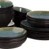 Palmer Serviesset Lotus Stoneware 6-persoons 24-delig Zwart Turquoise