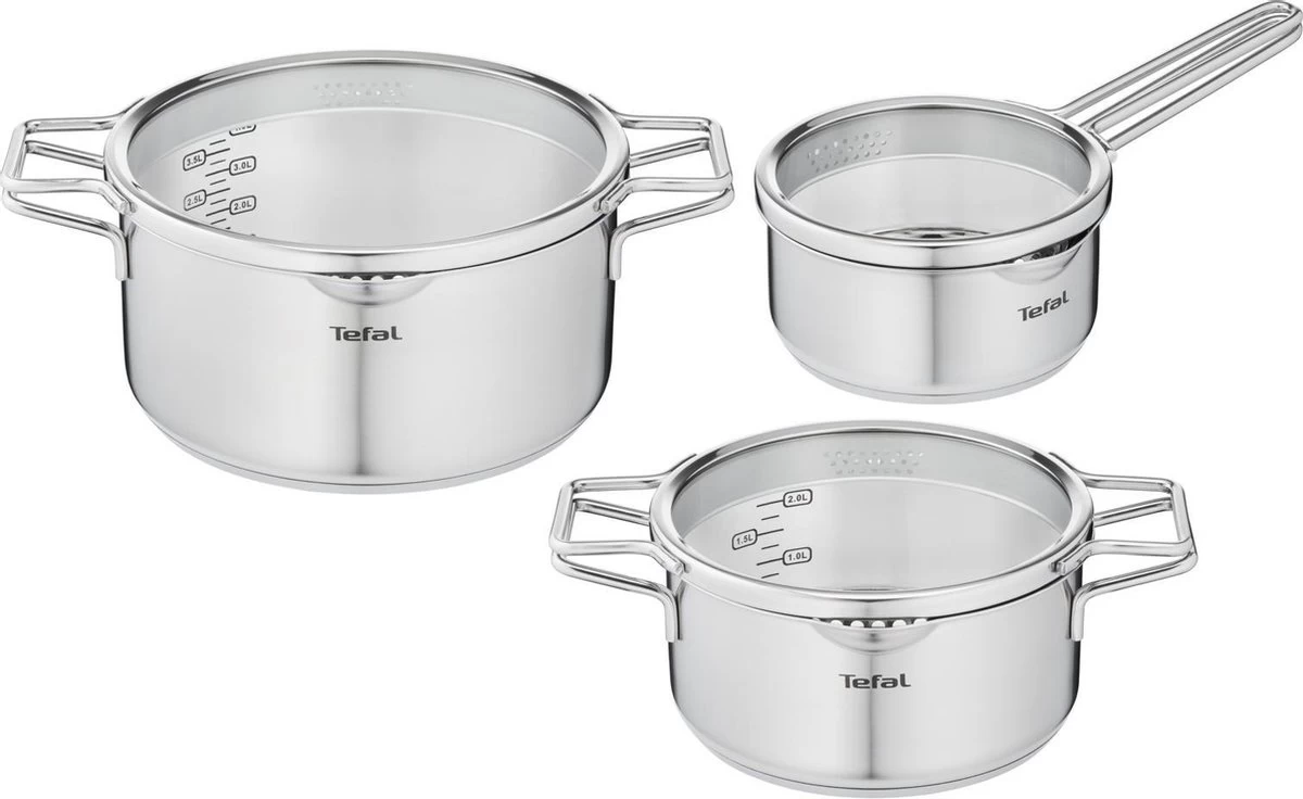 Tefal Nordica Pannenset 3 Delig - Steelpan Ø 16 Cm & Kookpan Ø 20 + Ø 24 Cm