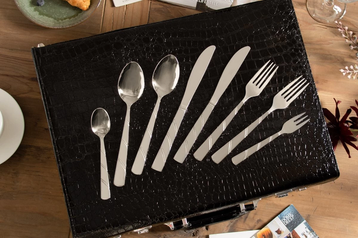 Swiss Pro+ Bestekset In Koffer-72 Delig-12 Persoons-Zwitsers Kwaliteit-Complete Set-100% Roestvrijstaal-Modern - Afbeelding 5