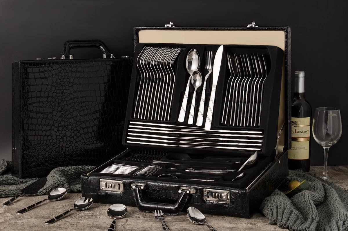 Swiss Pro+ Bestekset In Koffer-72 Delig-12 Persoons-Zwitsers Kwaliteit-Complete Set-100% Roestvrijstaal-Modern - Afbeelding 10