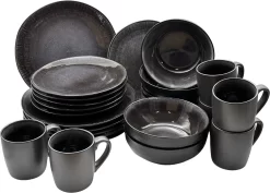 Serviesset 6 Personen - Evia Glacé - Matzwart / Zwart - 24-delig