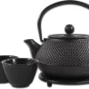 SakuraTea - Theepot Set - 4-delig - Gietijzer - Zwart - 0.8L - 2 Kopjes (100ml)