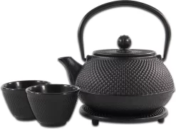 SakuraTea - Theepot Set - 4-delig - Gietijzer - Zwart - 0.8L - 2 Kopjes (100ml)