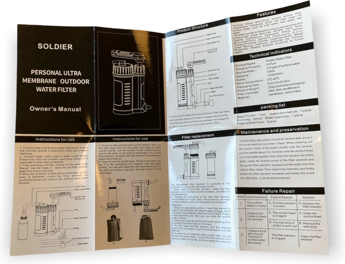 Luxe Water Filter Straw Incl. Waterzak - Complete Set - Waterfilter - Waterfles - Waterzuiveraar - Outdoor Life - Survival - BPA-vrij - Filtert 5000LL - Afbeelding 4