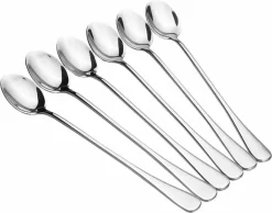 Merkloos Latte Macchiato Lepels – RVS Lange Yoghurt, Dessert Of Koffie Lepeltjes – Set Van 6 Stuks